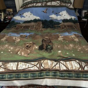 Vintage Cabin Hunting Dogs Polyester Twin  Bed Throw blanket 72"x92" Made‎ USA
